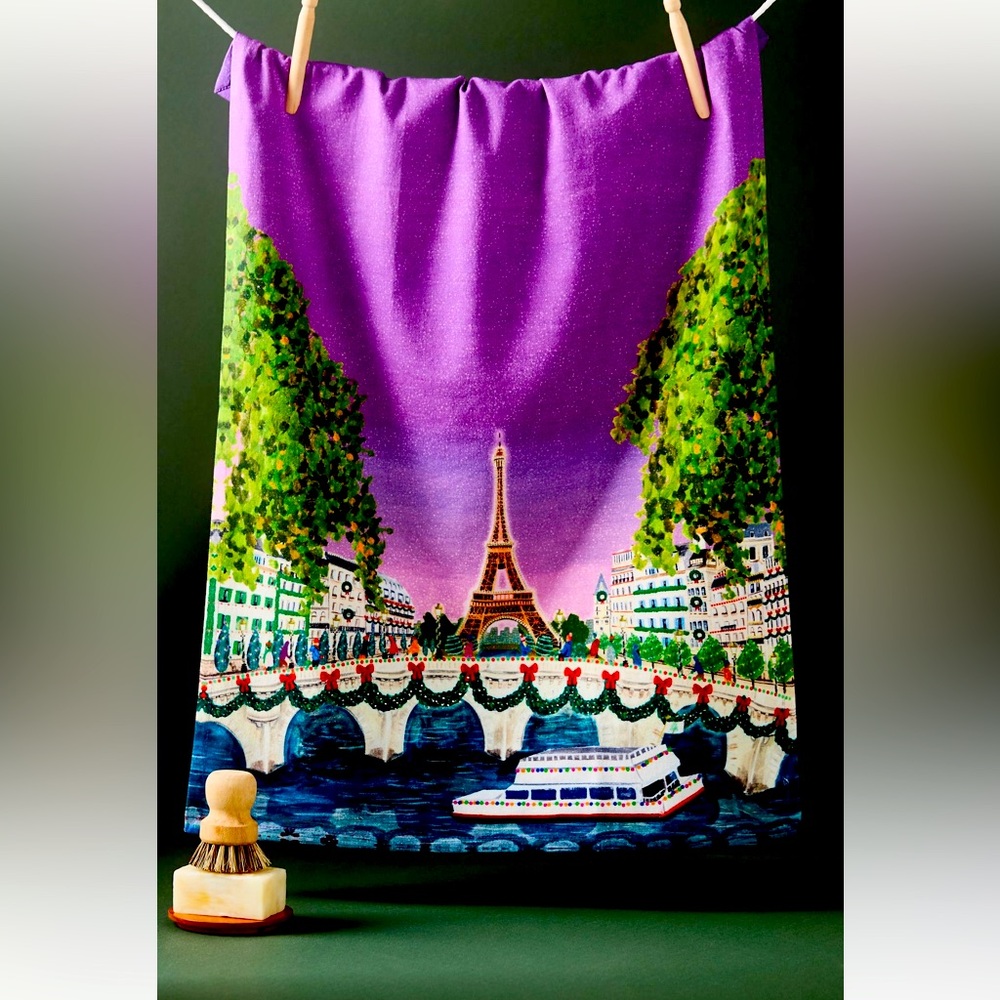 Anthropologie Holiday in the City Dish Towel NEW Paris Eiffel Tower  French Gift